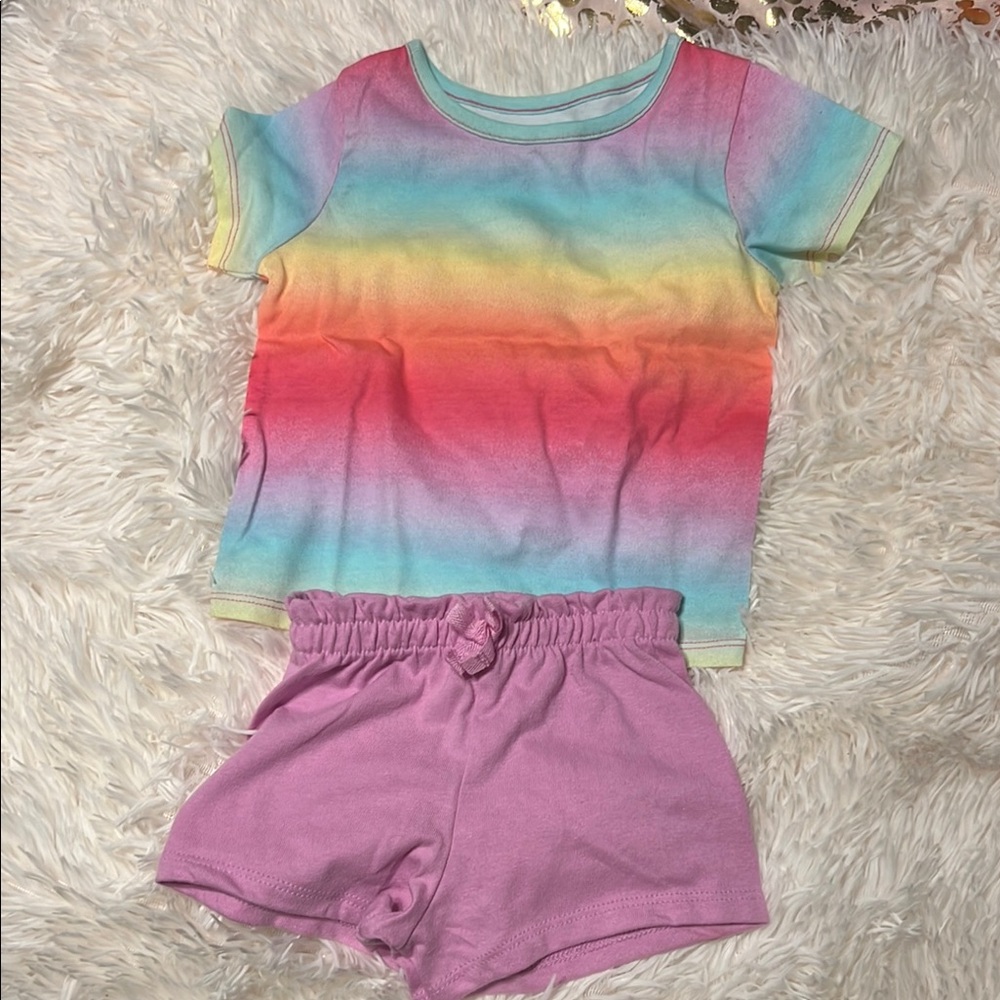 Rainbow Gradient Tee and Purple Shorts Set